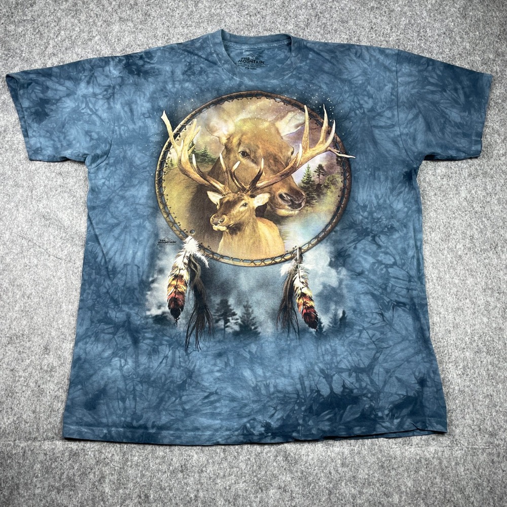 The Mountain‎ T-Shirt Mens 2XL Blue Tie Dye Elk Moose Dreamcatcher Nature Art